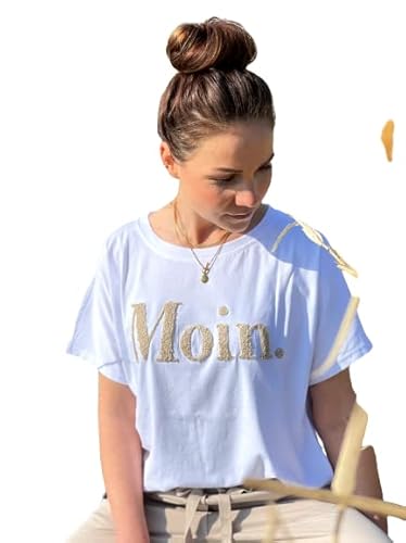 Damen T-Shirt Moin Kurzarm - Rundhals - Baumwolle Basic (weiß beige) Cover