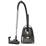 THOMSON leiser Staubsauger mit Beutel (Low Noise) - Bodenstaubsauger mit Beutel (3 Liter), Staubsauger mit Hepa Filter für Allergiker, handlich dank Tragegriff, mit Bürste und Aufsatz, Schwarz