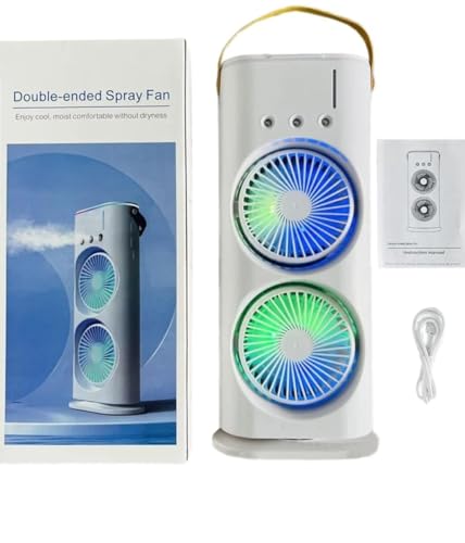 Exxelo USB Rechargeable Double-Ended Spray Fan | Mini Cooling Desk Fan with Water Mist for Home, Office & Travel | 15-Year Warranty