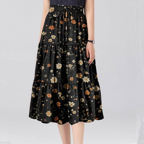 COTECRAM Womens Boho Floral Print Skirt Trendy Pleated A-Line Skirts Casual Flowy Swing Midi Skirts Beach Vacation Clothes4