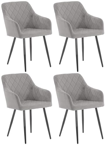 CLP 4er Set Esszimmerstuhl Shila I Samt I Stoff I Gesteppt I Mit Bodenschonern, Farbe:grau, Material:Samt