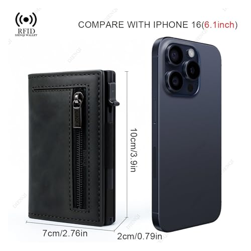 Anti-Theft Credit Card Holder Men Wallets RFID Blocking Aluminum Leather Pop Up Minimalist Wallet Cardholder Wallets for Men(Carbon Black)4