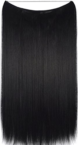 TOPREETY 24"100gr Halo Hair Extensions Elastic Invisible Wire Attached Natural black #1BJ