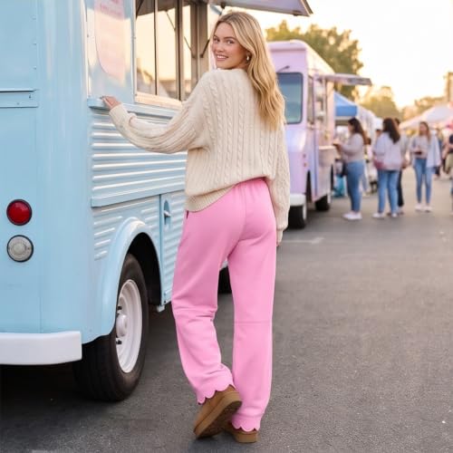 Womens Wide Leg Sweatpants Baggy Scalloped Hem Barrel Sweatpants Pants - image 6