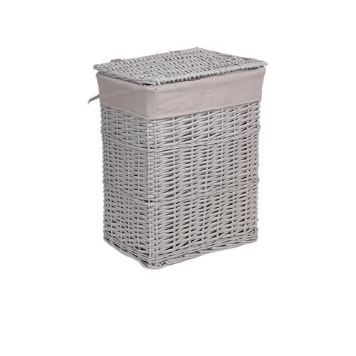 Grey Paint Laundry Wicker Basket Cotton Lining with Lid (Grey, Medium)