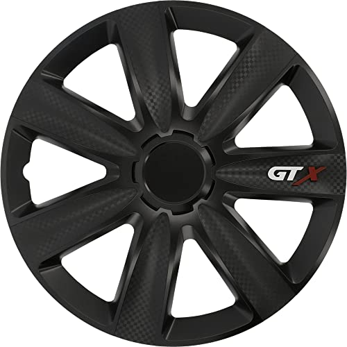 Cartrend Juego de tapacubos Modesto con Aspecto Deportivo de Carbono Negro, 4 Piezas