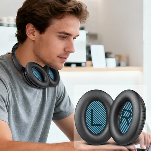 Almohadillas para auriculares SOULWIT de reemplazo para Bose SoundTrue Around-Ear II (Sound True AE2), cojines con cuero proteico suave y espuma de alta densidad - Negro (rejillas azules) miniatura 5