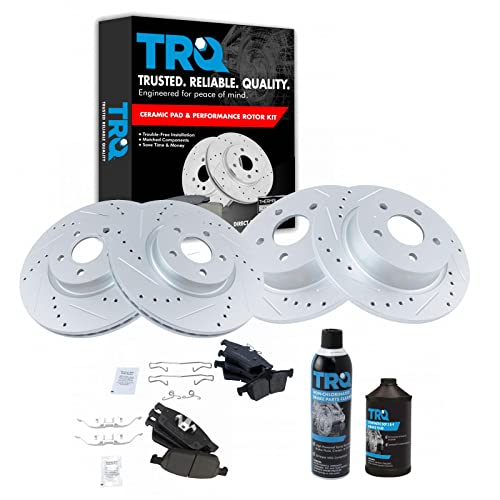 TRQ Front and Rear Performance Brake Pad & Rotor Kit Brake Chemical Kit Brake Pads Brake Rotors Set Ceramic Premium G-Coated Compatible with 2013-2016 Ford Escape 2014-2018 Transit Connect