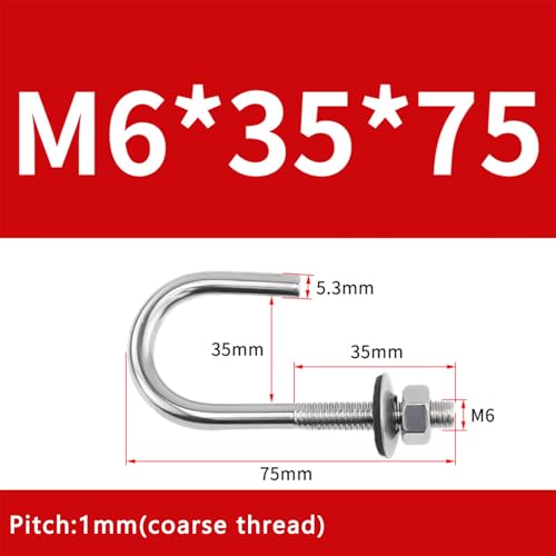 Dachankerbolzen, M6 x 35 x 75 mm, 304 Edelstahl, J-Haken, Wandhaken, Langschafthaken mit Sechskantmutter, Betonanker, Schrauben, 10 Stück