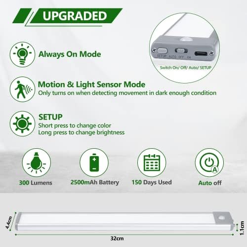 60 LED Closet Kitchen Light 3 Color Temperature Stepless Dimming, Motion Sensor Lights Indoor, Wardrobe Light USB Rechargeable Under Cabinet Lighting, Cupboard Light Stick-on Kitchen Stairs Hallway