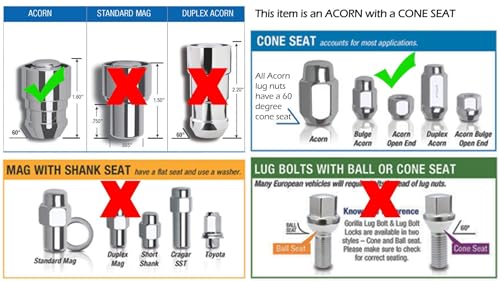 Image of Gorilla Guard Lock Set Acorn Bulge 3 /4&13 /16 DualHex 14x1.5 Chrome 4qty 61641-2K