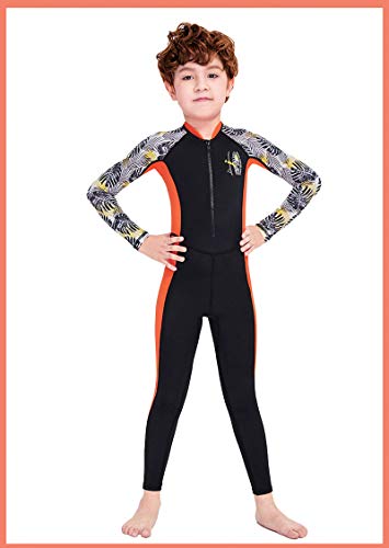Boys And Girls Full Body Swimsuit One-Piece Long Sleeved Sun Protection Rash Guard Diving Suits Outdoor Quick-Drying Swimwear Upf 50+(Black,S) #TOP3