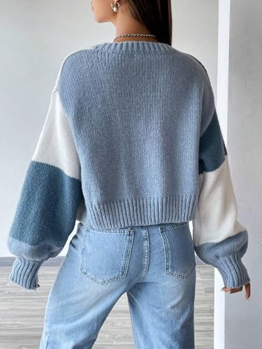 Image of SISKIN Fall Cropped Cardigan Sweaters for Women Lightweight,Color Block Oversized Cardigan Sweater