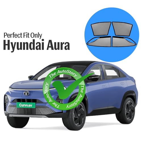 Image of AutoStory Magnetic Car Sunshade for Tata Curvv | Front Half Cut for Mirror Visibility + Rear Full Coverage with Zipper | Heavy Heat & UV Protection | Privacy Side Window Curtains Shades