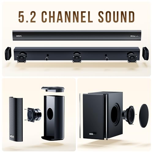 Image of Mivi Fort H880 Soundbar [], 880W Dolby Audio, 5.2 Channel with Dual Subwoofers, 3 Built-in + 2 Satellite Speakers, Multiple EQ /Input Modes, Home Theatre 5.2, Made in India Sound Bar