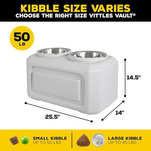 Gamma2 Vittles Vault 2-in-1 Elevated Dog Bowls and Dog Food Container, Up To 50 Pounds Dry Pet Food Storage, Made in USA