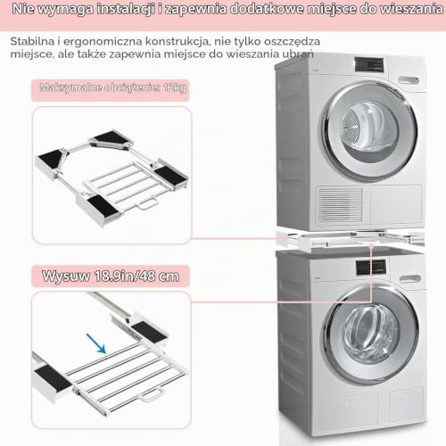 NIUXX Środkowy zestaw pralki i suszarki, regulowany drążek łączący z szufladą na pralkę i suszarkę 53-68 cm