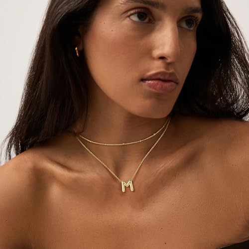 OOOPEL Bubble Initial Necklaces for Women Layered A-Z Alphabet Pendant Necklace 14K Gold Plated Balloon Letter Necklace Dainty Jewelry Gift3