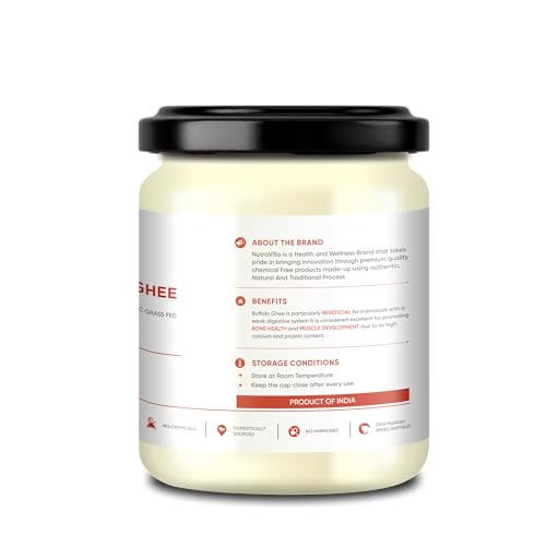 Nutravilla A2 Buffalo Ghee Pure Homemade Organic Grassfed Desi Buffalo Ghee | 2 Jars Of 350 Ml Each Clarified Butter | Handcrafted By Farmers With Bilona Method