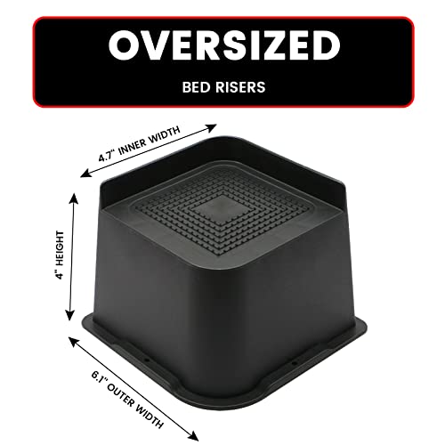 Mymulike Bed Risers 4 Inch,6 Inch, 8 Inch, Oversized Furniture Risers, Support Up To 6000 Lbs, Lift 4 Inch For Couch, Sofa, Table,Chair (Black 4 Pack, 4 Inch) #TOP1