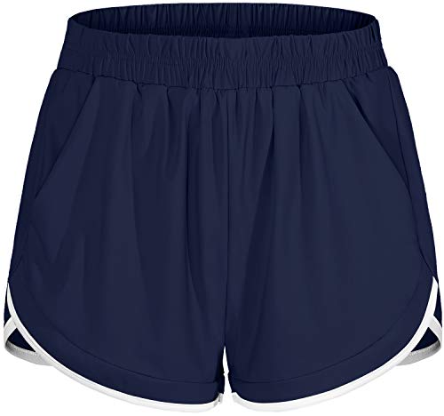 Blevonh Gym Shorts for Women,Hi-Waist Elastic Bands Active Sports Yoga Shorts with Liner Underwear Womens Relaxed Fit Sun Protection Working Out Short Versatile Clothes Navy Blue XL