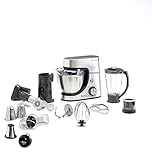 Moulinex Robot pâtissier, 1100 W, Kit de pâtisserie, Blender, Découpe-légumes avec accessoire pour macédoine, Hachoir à viande, Mini hachoir, Masterchef Gourmet argent QA519D32