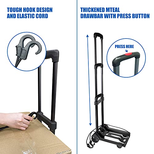 APOXCON Folding Hand Truck, Foldable Dolly Cart with Two Wheels, Collapsible Hand Cart with Adjustable Handle Lightweight Trolley Cart for Moving, Travel, Shopping, Office Use, Portable & Compact - Thumbnail 5
