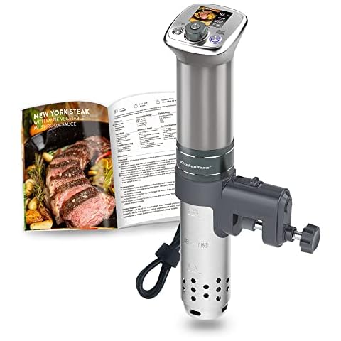 KitchenBoss Sous-Vide Garer Ultra Quiet Diving Circulator: Coloured LCD Recipes | G320 Pro Silver Machine, Brushless DC Motor | 1100 Watt | Comes with Recipe Book | IPX7 Cover