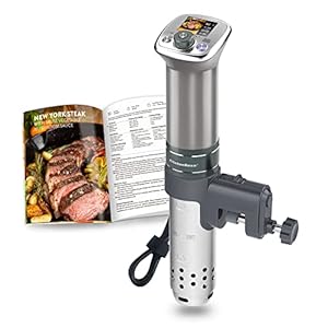 KitchenBoss Sous Vide Garer Stick precisiekoker, 1100 W, 360 graden circulatie, temperatuurbereik van 40 °C tot 90 °C, IPX7 waterdicht, led-display, tot 15 liter volume, inclusief 10 vacuümzakken