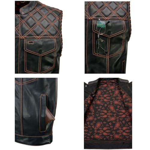 Milwaukee Leather Men’s Leather Club Vest – Paisley Lining, Contrast Stitch, Patch Ready Back, Storage Pockets - Large by Milwaukee Leather - Used condition - Image 7