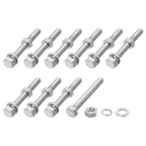 Image of METALLIXITY Hex Head Screws Bolts, Nuts, Flat & Lock Washers Kits (M6-1x50mm) 10 Set, Stainless Steel Fully Threaded Machine Screws Bolt Set - for Home Appliance Equipment