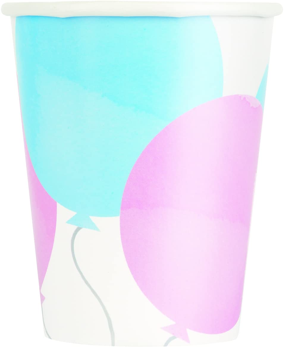 Unique 76086EU - Plastic Free Paper Cups - 266 ml - Gender Reveal Party - 8 Count (Pack of 1)