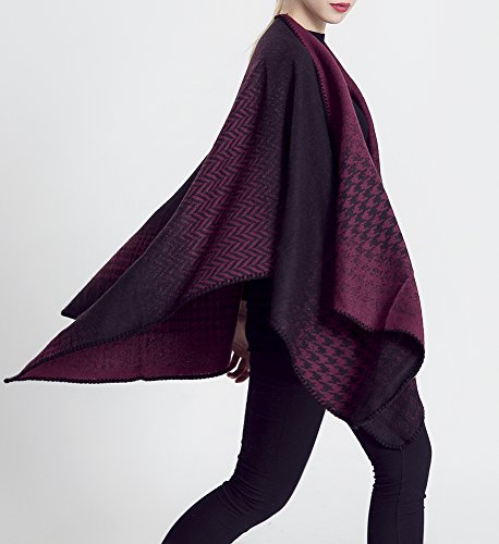 QZUnique Women's Blanket Wrap Houndstooth Knitted Cardigans Scarf Shawl Poncho Cape3