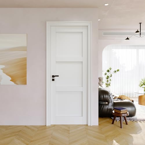 Slab Door Interior, Solid Core Pre-Built Wood Doors 30"x80", 3-Panel