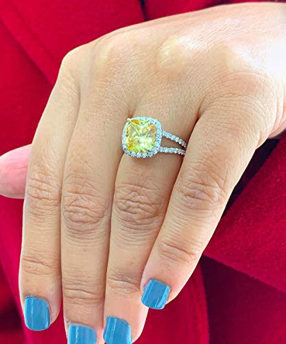 Beautiful 14K Solid White Gold Fancy Yellow Cushion Cut Simulated Diamonds Engagement Ring Set Halo Wedding Bridal 4.70Ctw #TOP3