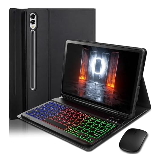 Case Keyboard for Samsung Galaxy Tab S10+ Plus / S9 FE+ Plus / S9+ Plus / S8+ Plus / S7 FE / S7+ Plus 12.4 inch - 7 Color Rainbow Backlit Magnetic Keyboard with S Pen Holder with Mouse - Black