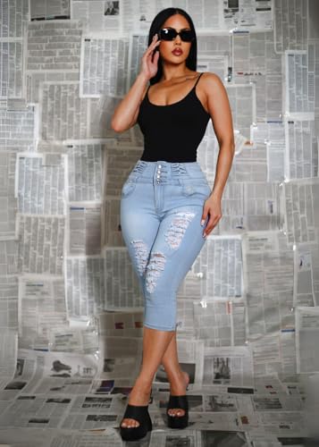 Moda Xpress Butt Lifting Denim Capris for Women - High Waisted Stretch Capris Levanta Cola2