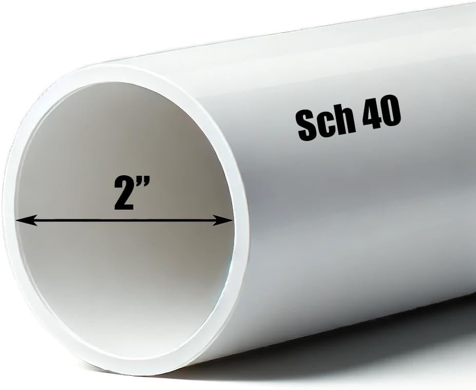 2 Inch Schedule 40 PVC Pipe – Rigid White PVC Plumbing Pipe for Drainage, Pool & Spa, Cold Water Applications – (2.375 Inch OD, 2.067 Inch ID) (12, Inches)