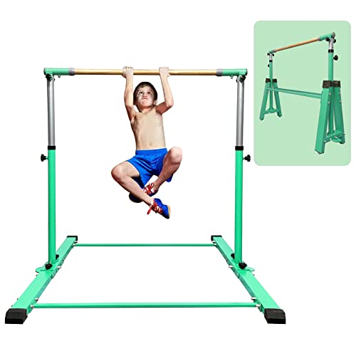 Glant Foldable&Movable Gymnastic Kip Bar,Horizontal Bar For Kids Girls Junior,3' To 5' Adjustable Height,Home Gym Equipment,Ideal For Home Training,1-4 Levels,300Lbs Weight Capacity (Green) #TOP12
