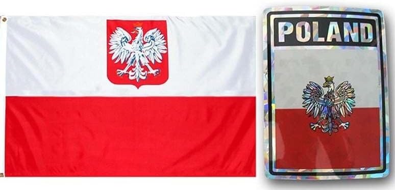 Deluxe Combo Set Poland Eagle Country 3x5 3x5 Flag and 3"x4" Decal by Lumaglow