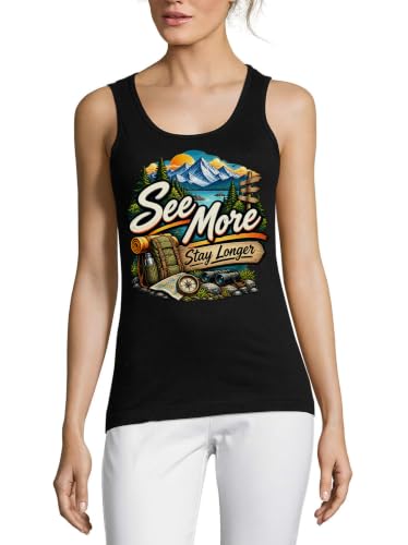 Mountain Lakeside Camping Adventure Scene Women's Cotton Tank Top T-Shirt Black Small
