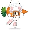 Easter Wooden Hanging Sign Hey Bunny Front Door Sign Cute Rabbit Carrot Wall Plague for Spring Holiday Indoor Outdoor Farmhouse Home Porch Window Decor