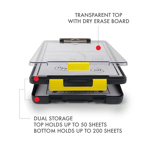 Image of Dexas Clearview Clipcase Clipboard, 13.75 x 9.5 in, Gray /Yellow. See Papers Clearly Outdoors, Stay Organized and Dry. Ideal for Coaching, Teaching, homeschooling, Art, Trades, and Medical pros.