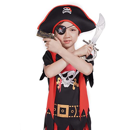 Rabtero Kid's Pirate Costume,Deluxe Pirate Role Play Dress Up Set With Pirate Hat,Eye-Patch,Coins,Pirate Sword Etc For Boys And Girls 7-8Years #TOP4