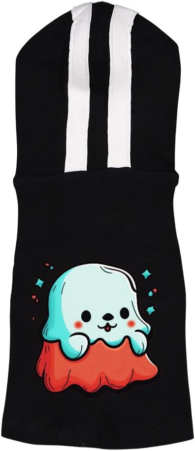 Halloween Dog Ghost Dog Shirt with Hoodie - Boo Ghost Dog Hoodie - Art Print Dog Clothing - Gray White, M