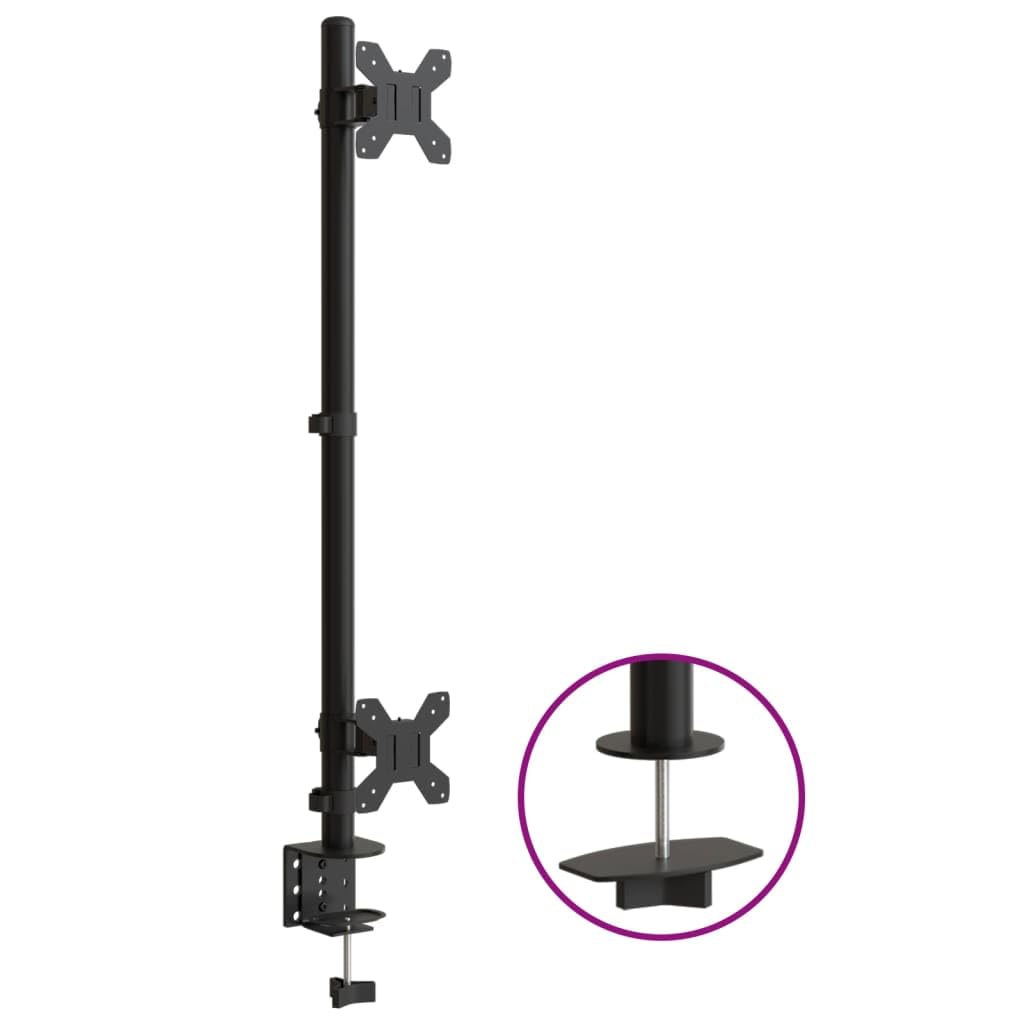 Supporto per monitor per 2 monitor da 13-27 pollici, VESA 75/100 mm, braccio per monitor regolabile in altezza, in acciaio, supporto da tavolo con morsetto a C e beccuccio, nero