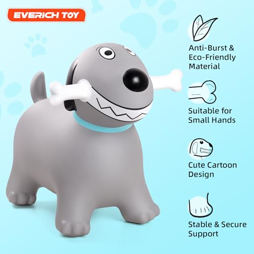 Image of EVERICH TOY Bouncy Animal Hopper, Ride-On Dog Hopping Toy for Toddler 18M+ | Inflatable Horse Hopping Toy for Boys Girls, Indoor Outdoor Bouncy Dog Toy for 2 Year Old Kids, Gift for 3 4 5 6 Yrs W / Pump