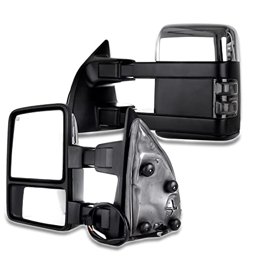 FEIPARTS Tow Mirrors Towing Mirrors Fit for 2008-2016 for Ford for F250 for F350 for F450 for F550 Super Duty Towing Mirrors with Left Right Side Power Adjusted Heated Turn Signal with Chrome Housing