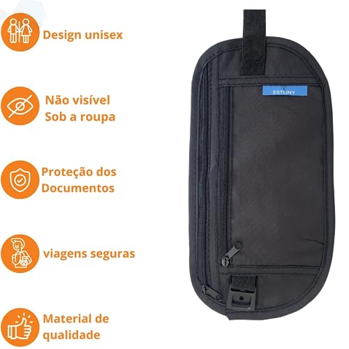 Doleira Porta Dólar Viagem Documento Passaporte pochete Porta dinheiro cinto elástico Anti Furto Via