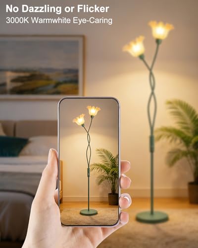 Image of Lightdot Flower Floor Lamp for Living Room, Modern Dimmable Floor Lamp with DIY Goosenecks & Bulbs Included, Spring Green 2 Light Standing Tall Lamp for Bedroom /Kids Room /Sofa Beside /Corner Decor
